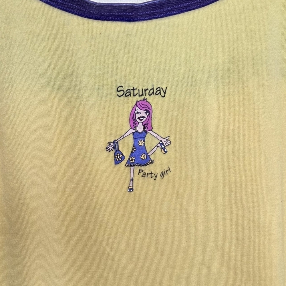 Y2K Yellow Purple Saturday Party Girl Graphic Night Gown Sleep Shirt Size Large - Picture 3 of 5